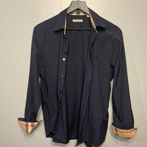 Burberry Brit Henry Check Trim Dress Shirt - Navy